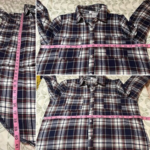 Say What? High Low Cotton Plaid Flannel Shirt Button Down Tunic Blue Red MJ NWT - Picture 10 of 11